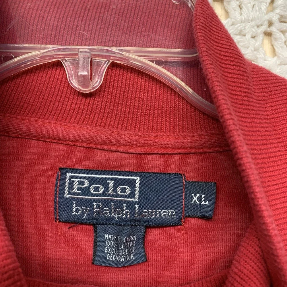 Polo Ralph Lauren‎ Sweatshirt Mens XL Red  1/4 Zip Pullover Adult 100%Cotton Vtg